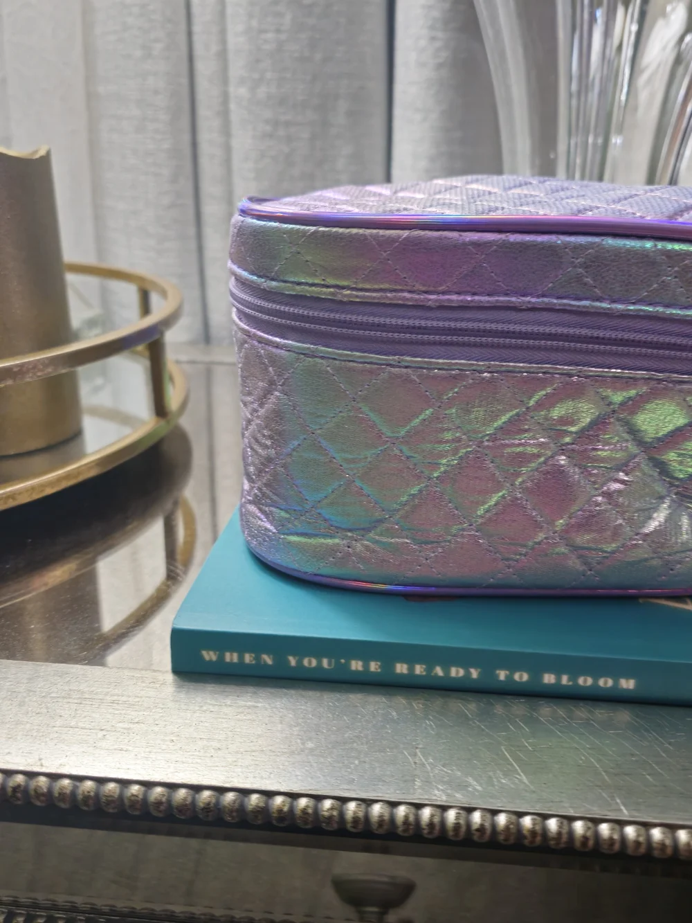 Holographic Iridescent Cosmetic Bag Set - Pink / Purple / Green